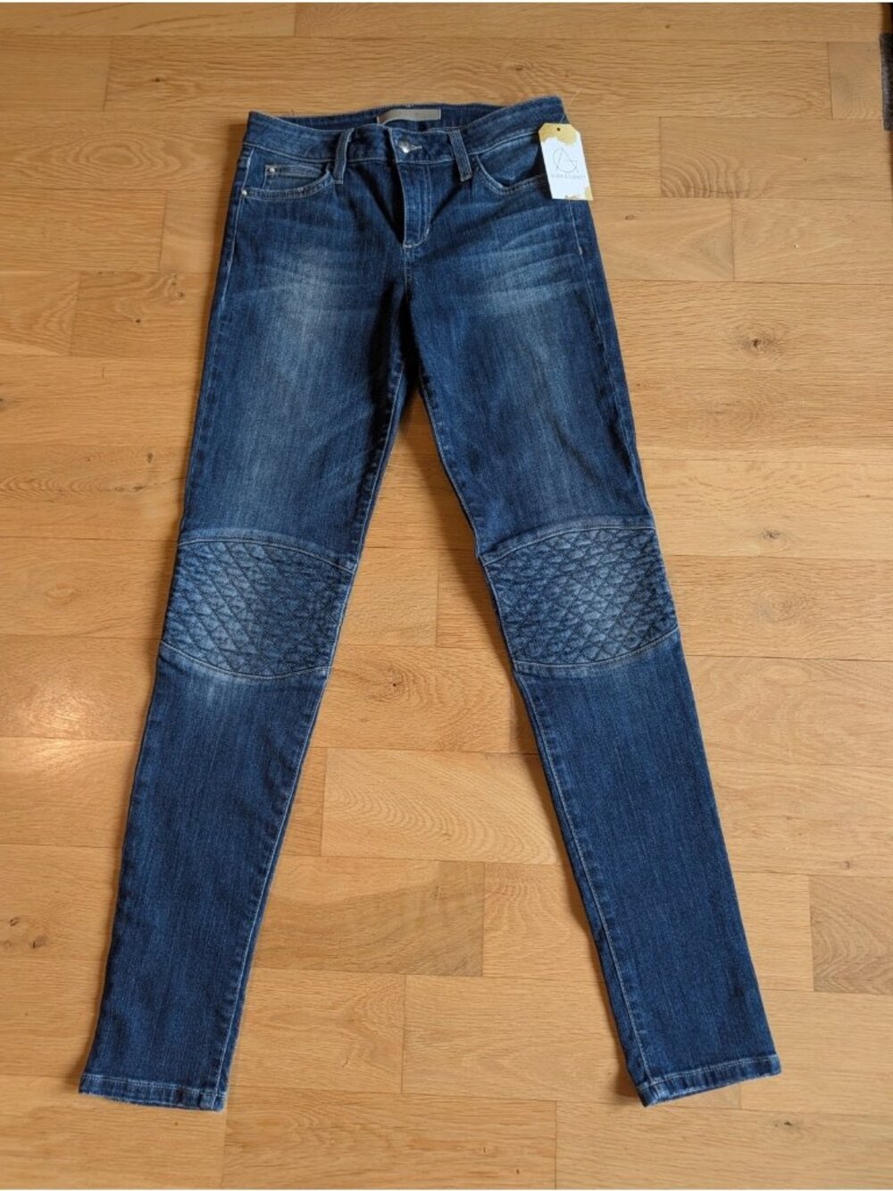 Joe's Jeans Medium Wash Quilted Knee Moto Skinny Jeans, Size 28